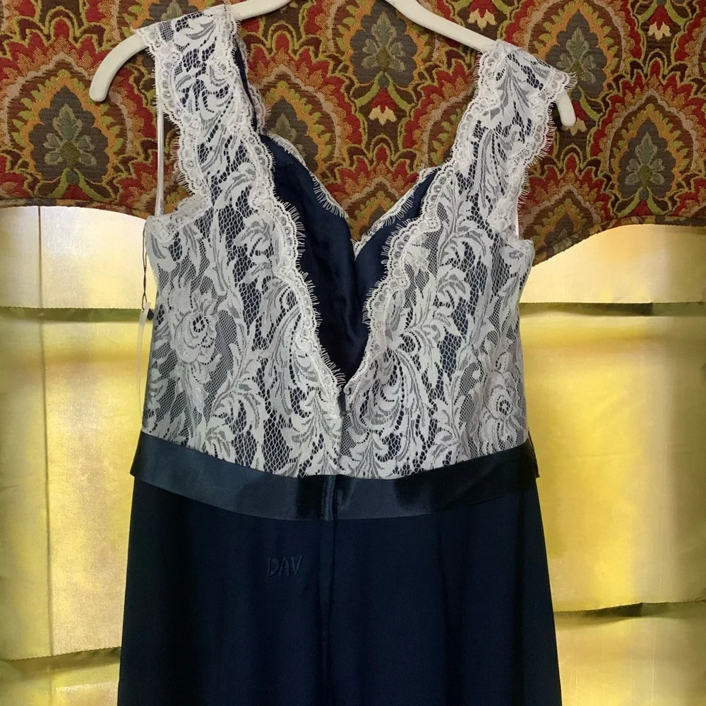 Da Vinci sz14 White Lace & Navy Chiffon Mermaid Bridesmaids Dress Floor Length - Picture 4 of 13